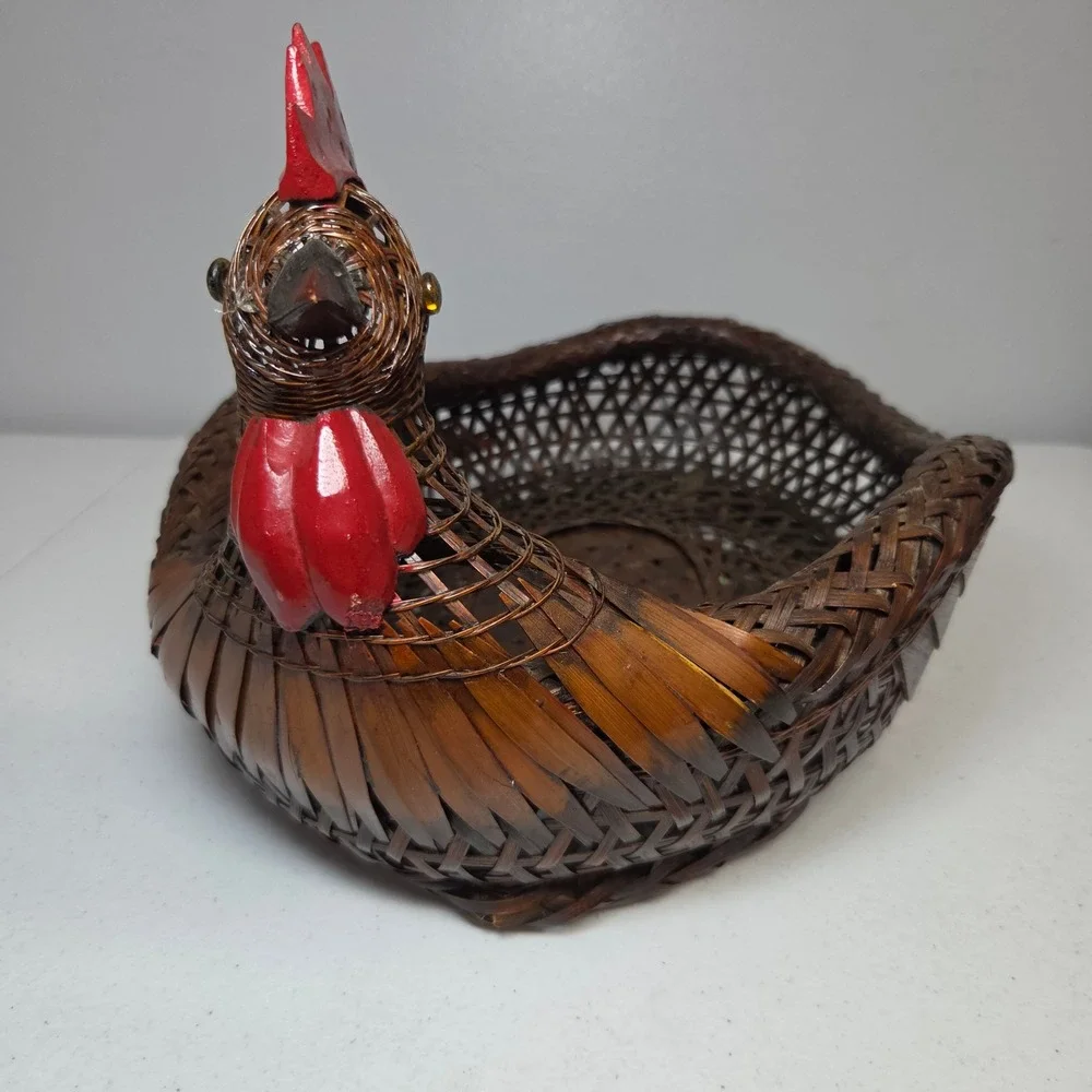 Chicken‎ Rooster Basket Wicker 14 Inch Farmhouse Decor Brown Red Cottagecore